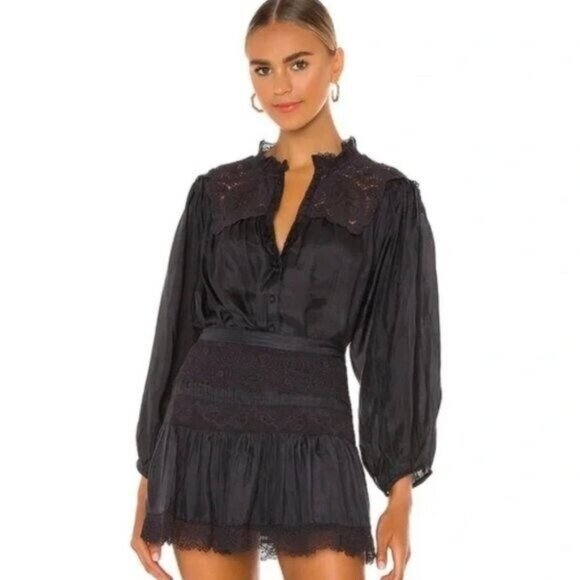 LoveShackFancy Maiden Lace Embroidered Silk Blouse - Picture 1 of 9